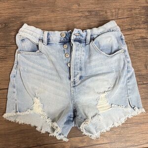 Celebrity Pink Light Blue Frayed Jean Shorts
